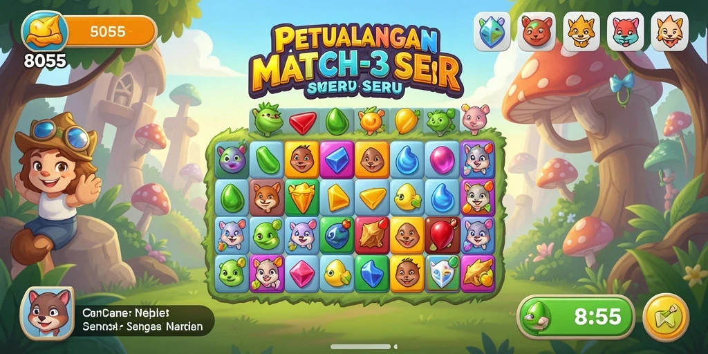 Tampilan gameplay seru di 8055 dengan berbagai tantangan Match-3.