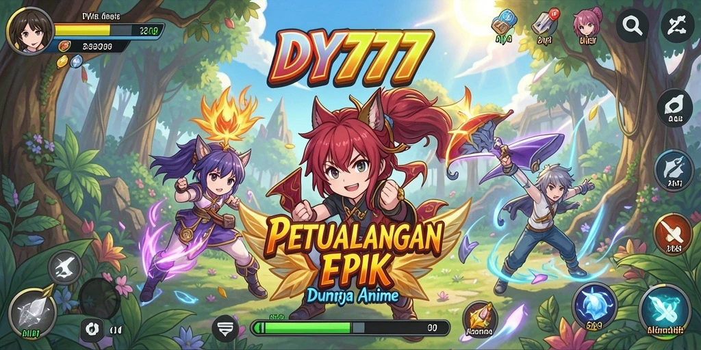 Tangkapan layar gameplay DY777 yang menampilkan aksi pertarungan karakter Anime.