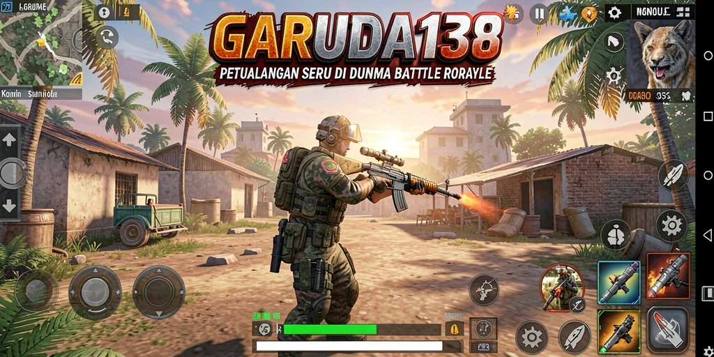 Tampilan aksi mendebarkan dalam GARUDA138 saat bertempur di arena Battle Royale.