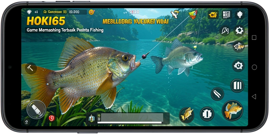Tampilan gameplay HOKI65 yang menampilkan aksi memancing yang seru.