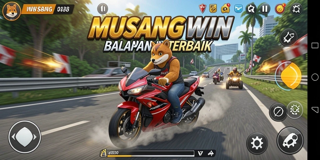 Screenshot menunjukkan aksi balapan seru di MUSANGWIN.