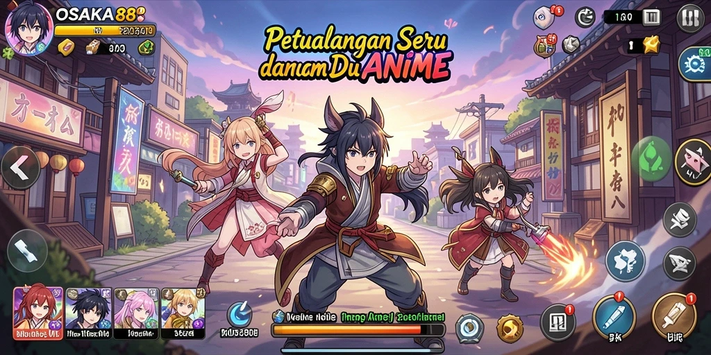 Gameplay seru dalam OSAKA88 dengan karakter anime menarik.